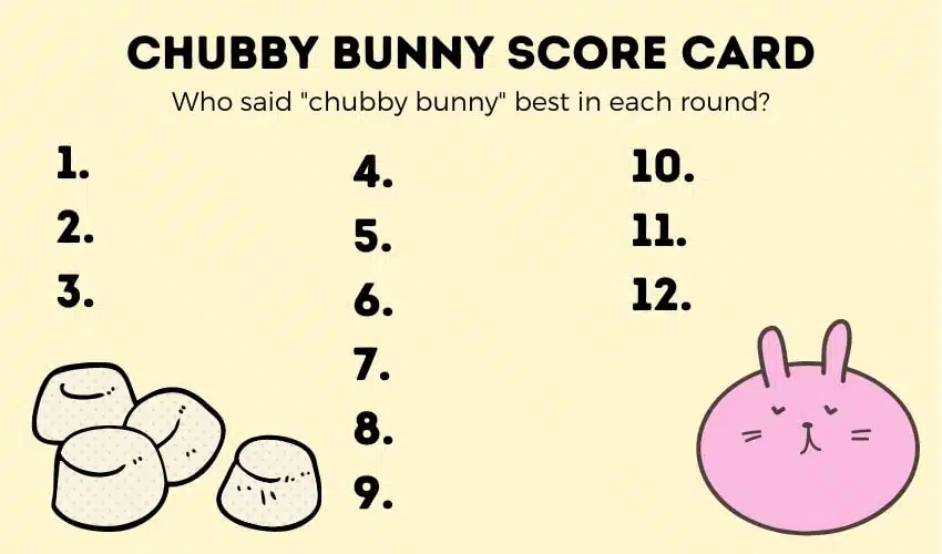 chubby bunny score card