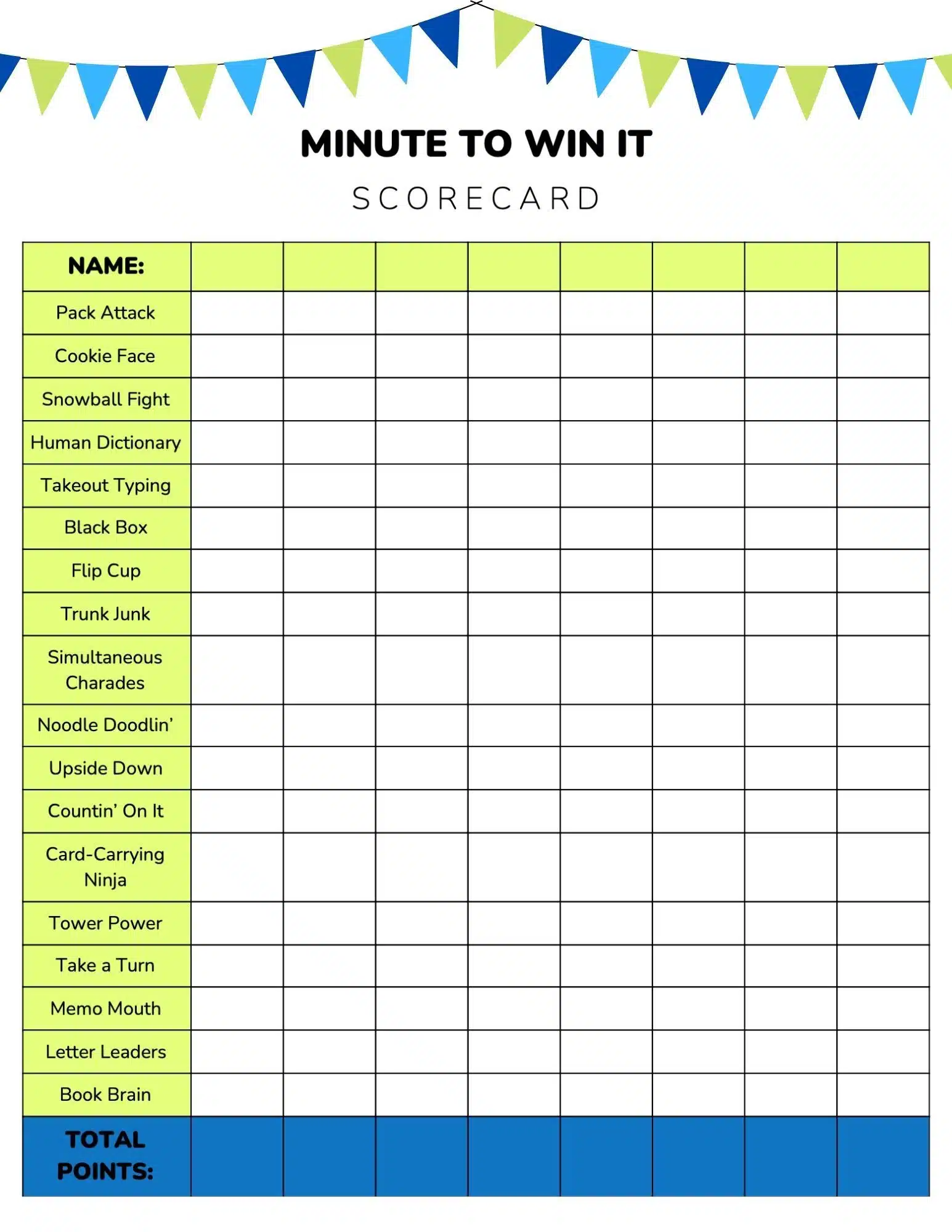 Virtual Minute To Win It Scorecard Template