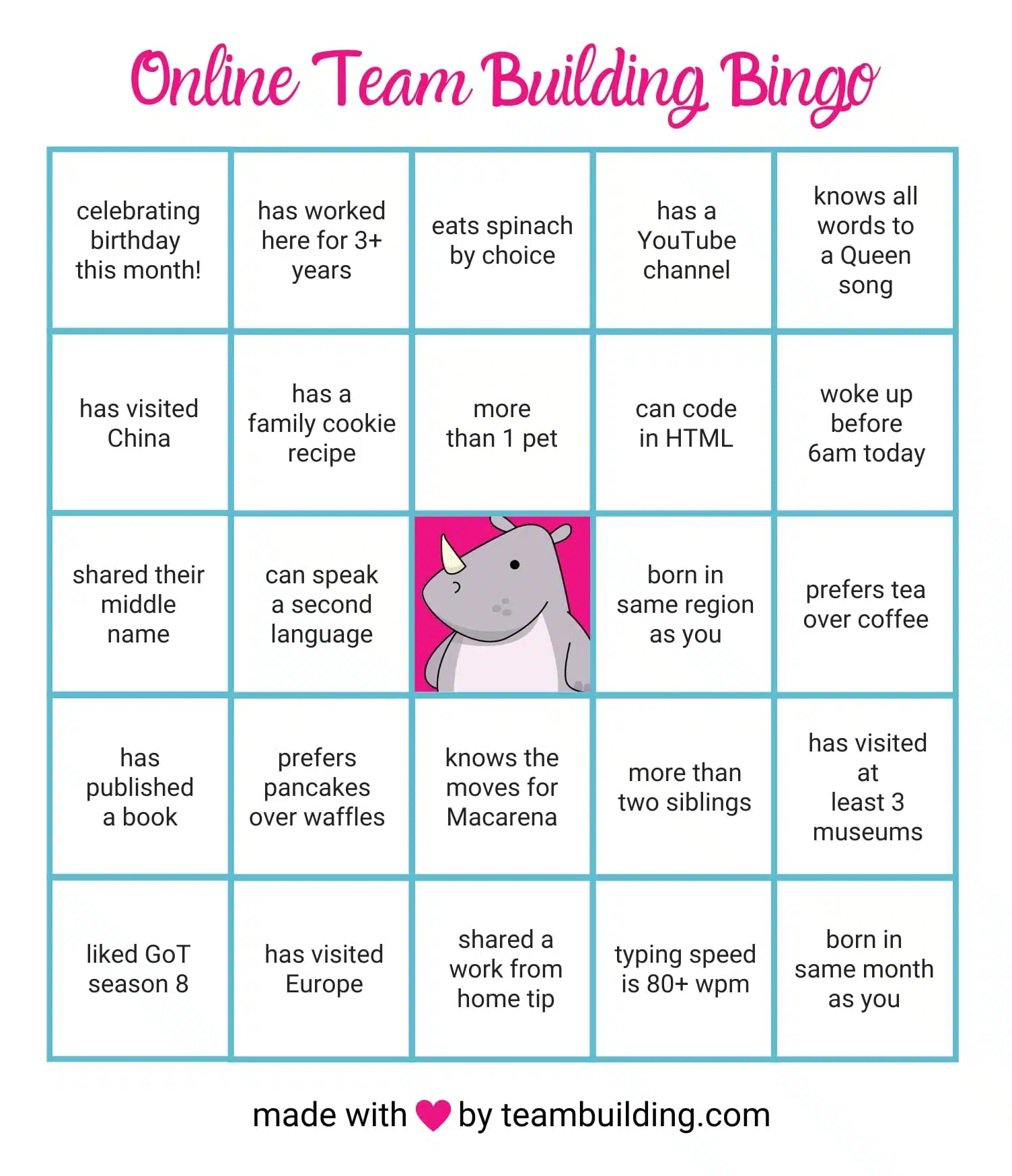 Online Team Building Bingo