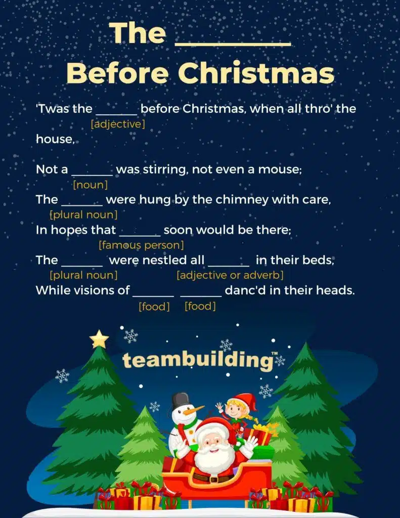 Zoom Christmas mad libs 2 Blank before Christmas